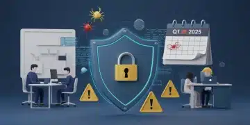 Cybersecurity shield protecting small business from digital threats, Q1 2025
