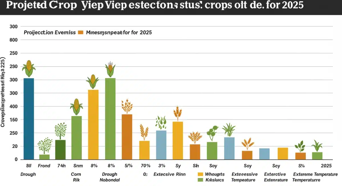 Infographic detailing projected crop yield reductions by crop and climate event for 2025