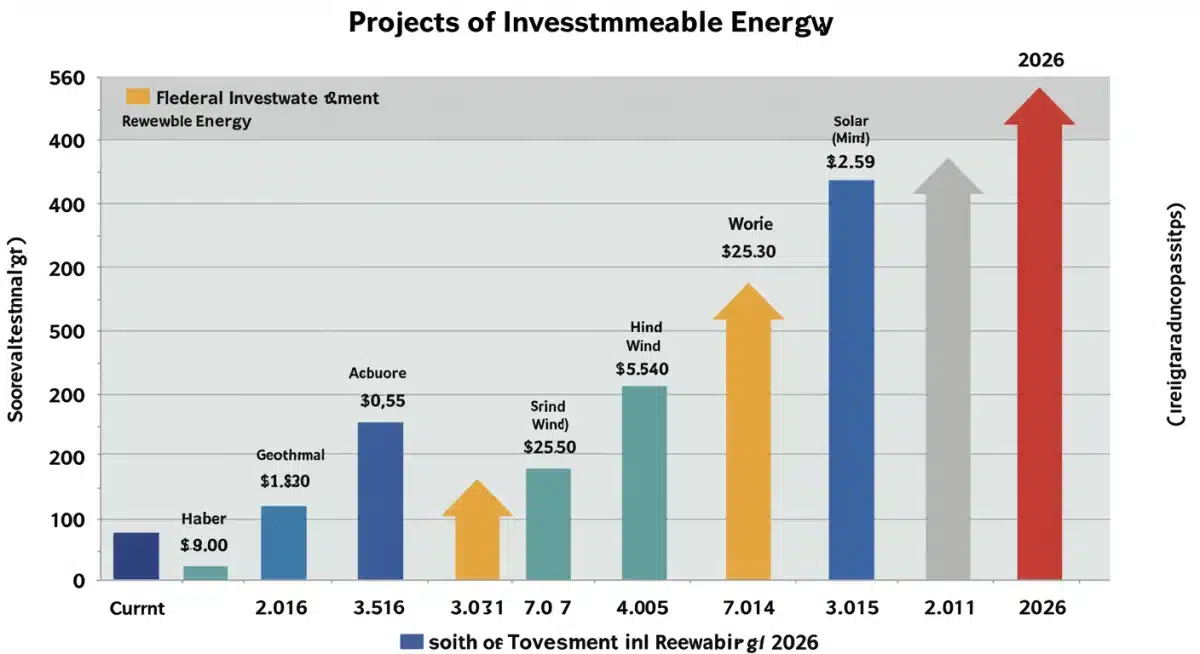 Infographic visualizing projected federal renewable energy investment growth to 2026.