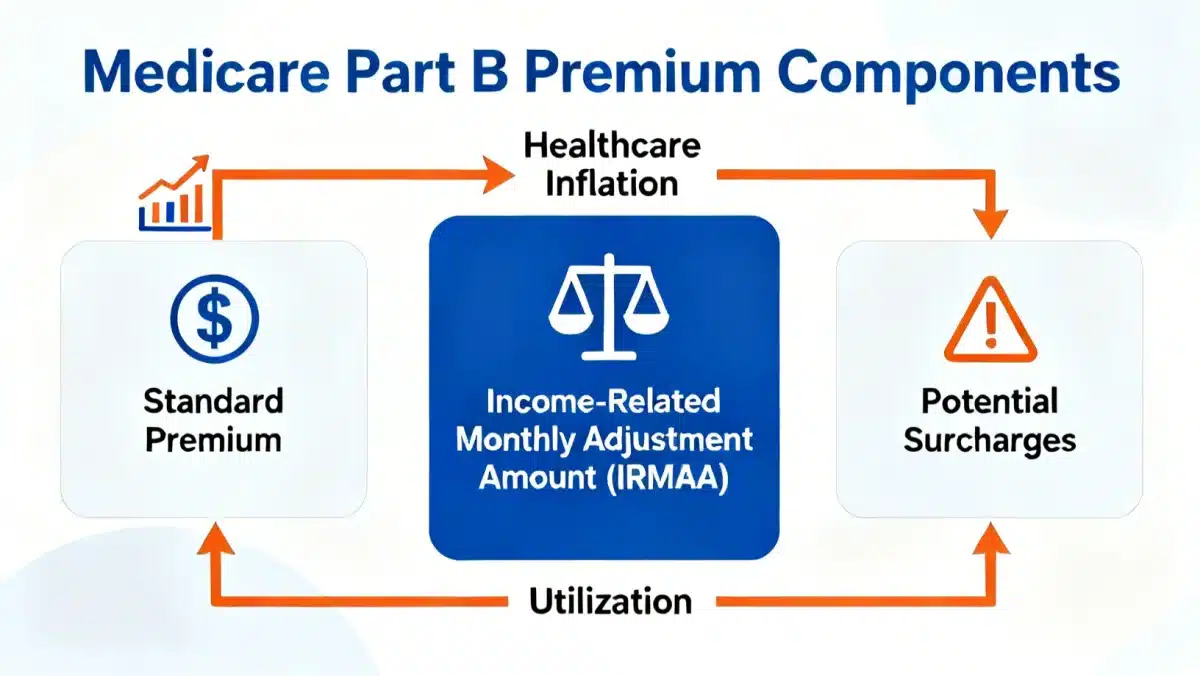 Breakdown of Medicare Part B premium components and contributing factors