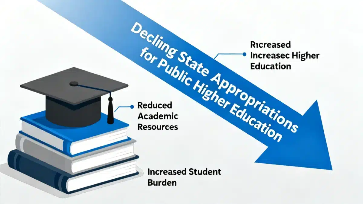 Graph showing decreasing state funding for public higher education institutions.